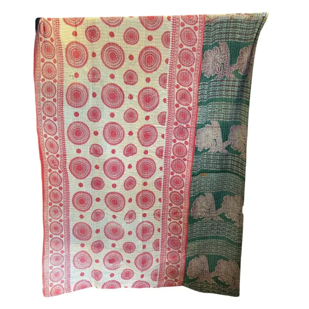 Handmade Kantha Quilt Throw Multicolor Apx 52” X 84”